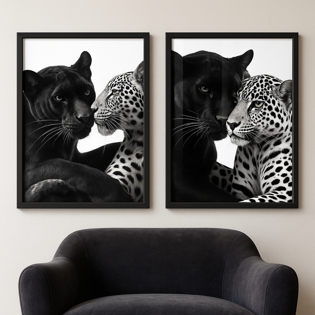 Kit 2 Quadros Para Quarto De Casal - Pantera e Onça
