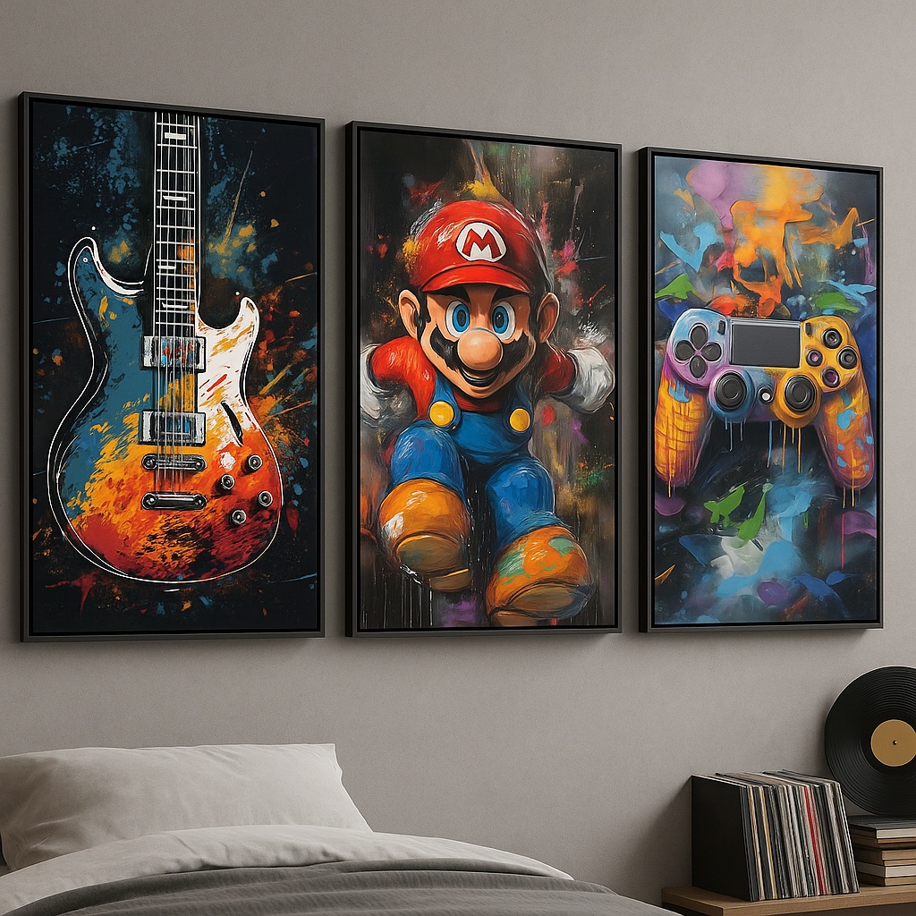 Kit 3 Quadros Canvas Quarto Menino Rock e Gamer - Imagem 2