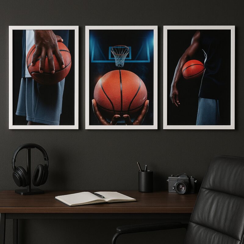Kit 3 Quadros Decorativos Esporte Basquete