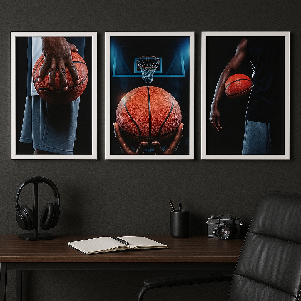 Kit 3 Quadros Decorativos Esporte Basquete