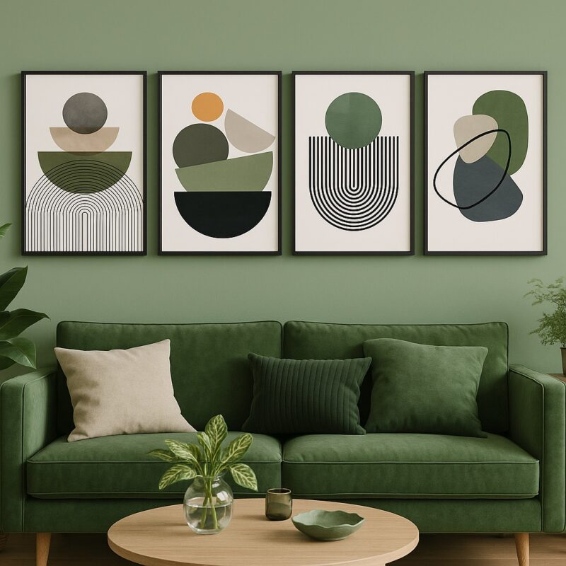 Kit 4 Quadros Canvas Modernos Verdes Decoração Boho