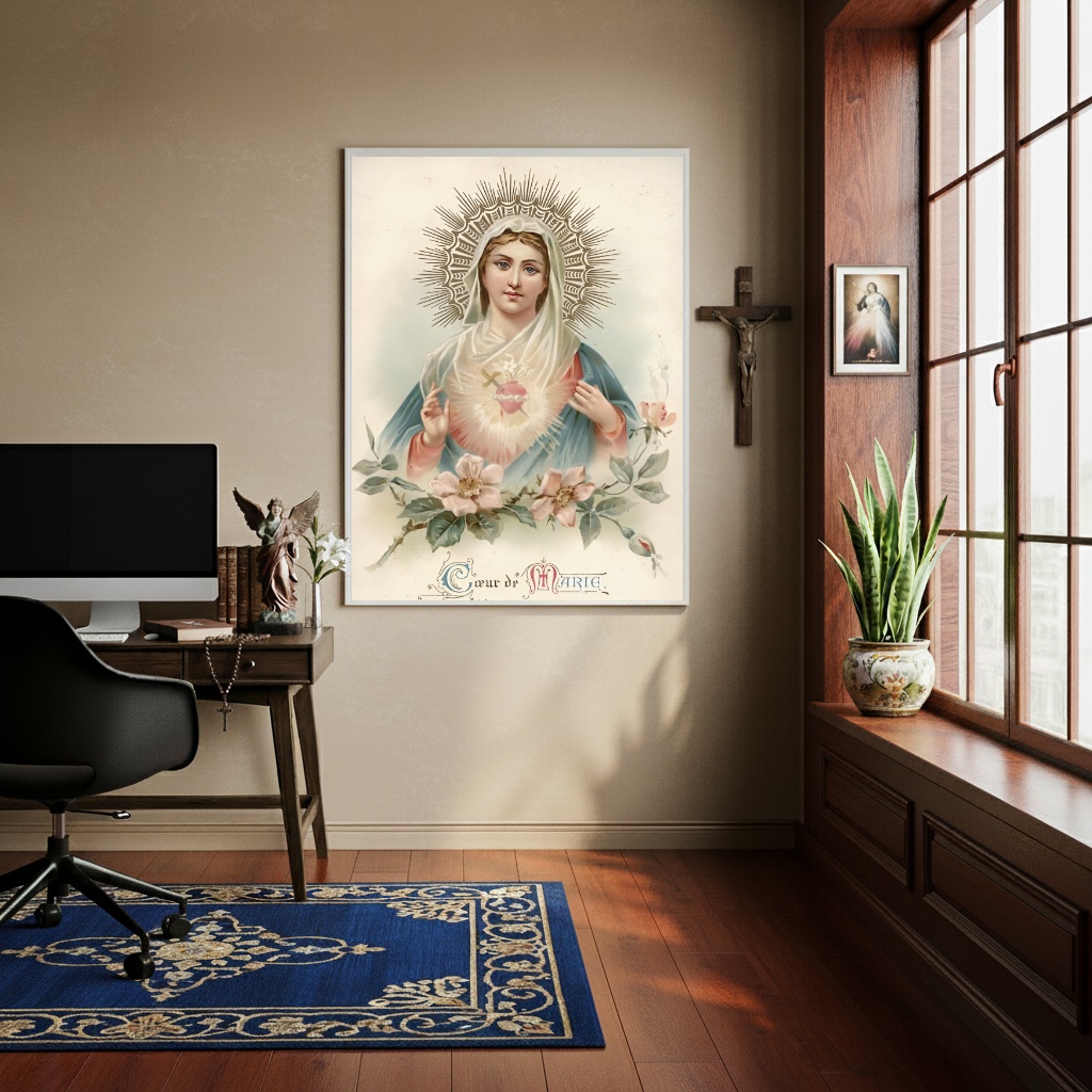 Quadro Arte Sacra Sagrado Coração De Maria Vintage-70x50cm