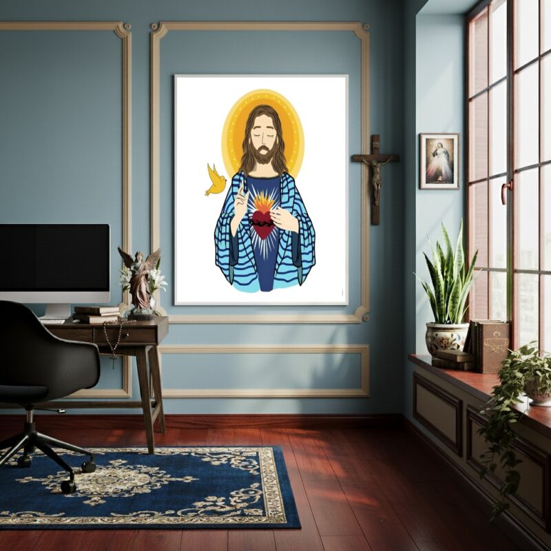 Quadro Arte do Sagrado Coração de Jesus - 70x50cm