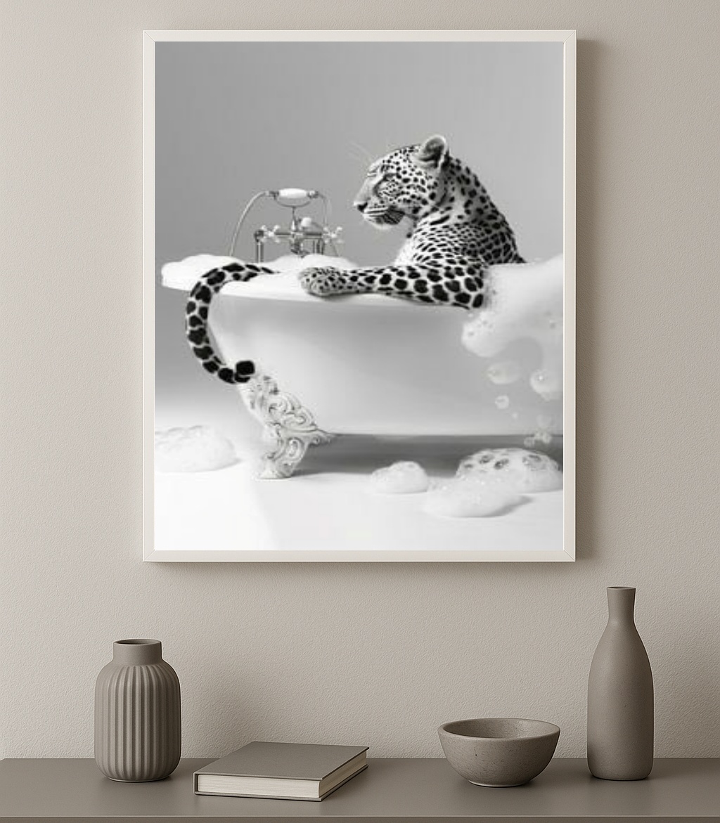 Quadro Banheiro Fotografia Onça Na Banheira