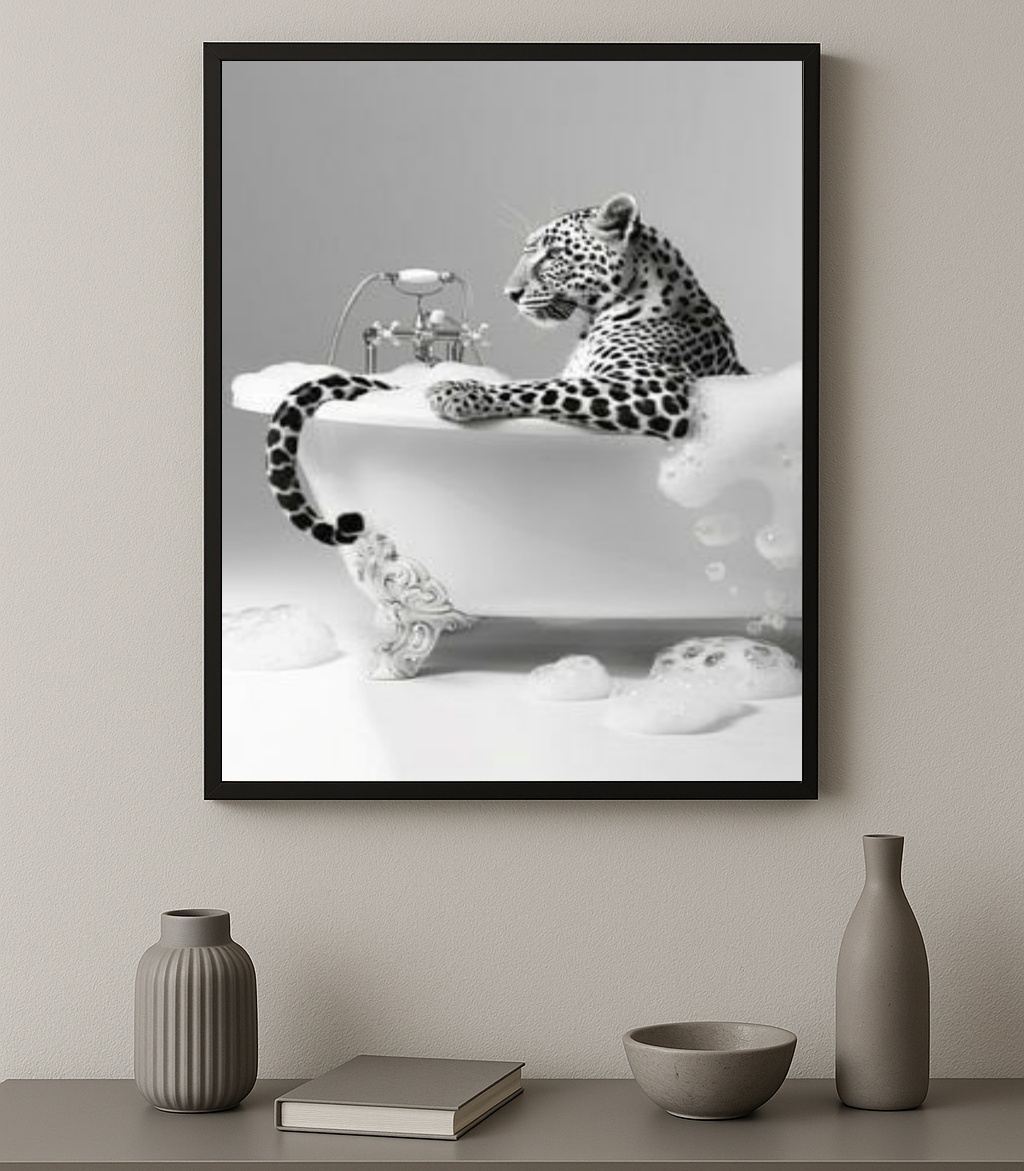 Quadro Banheiro Fotografia Onça Na Banheira