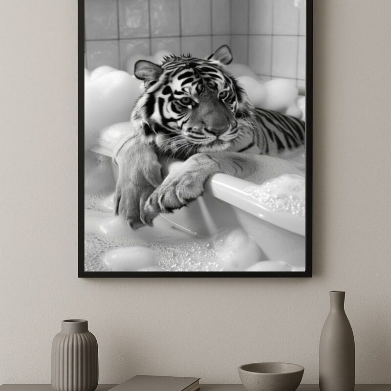 Quadro Banheiro Fotografia Tigre Na Banheira