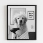 Quadro Banheiro Golden Retriever - Bad Day Hair