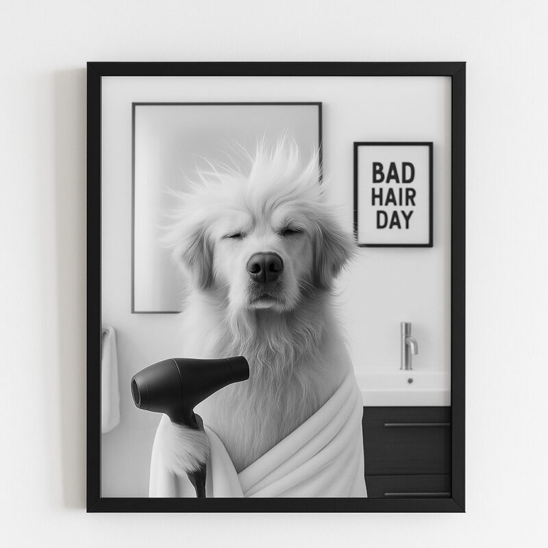 Quadro Banheiro Golden Retriever - Bad Day Hair