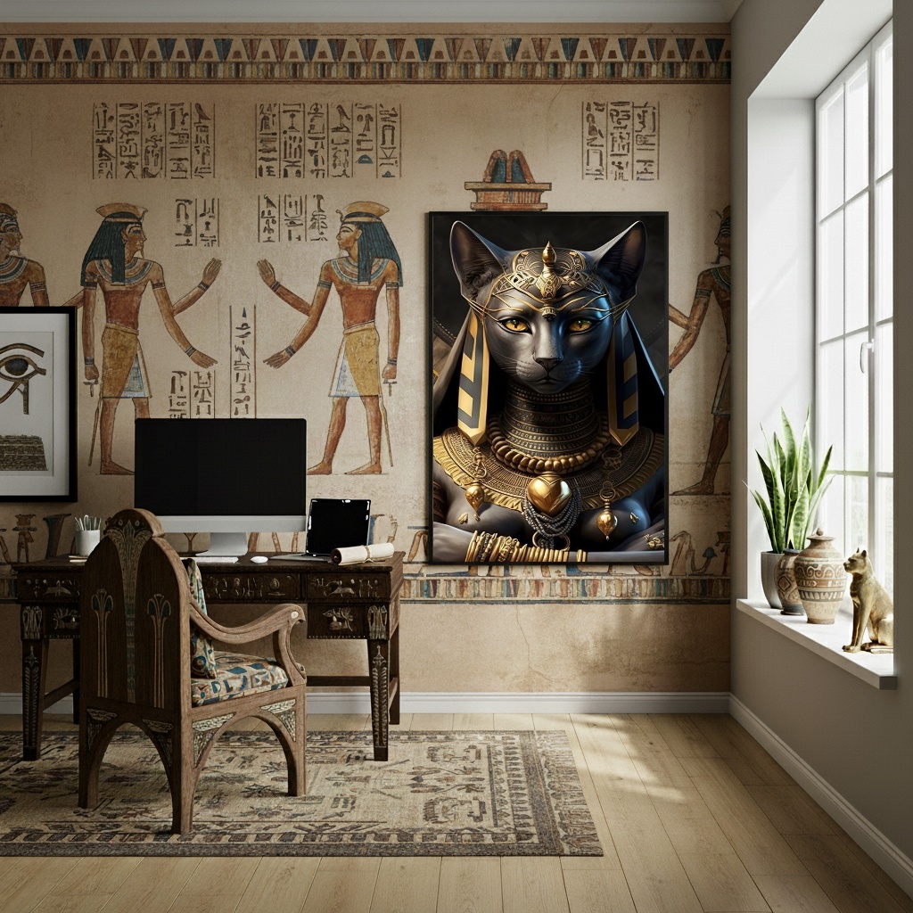 Quadro Bastet Deusa Egípcia da Fertilidade E Lar - 70x50cm