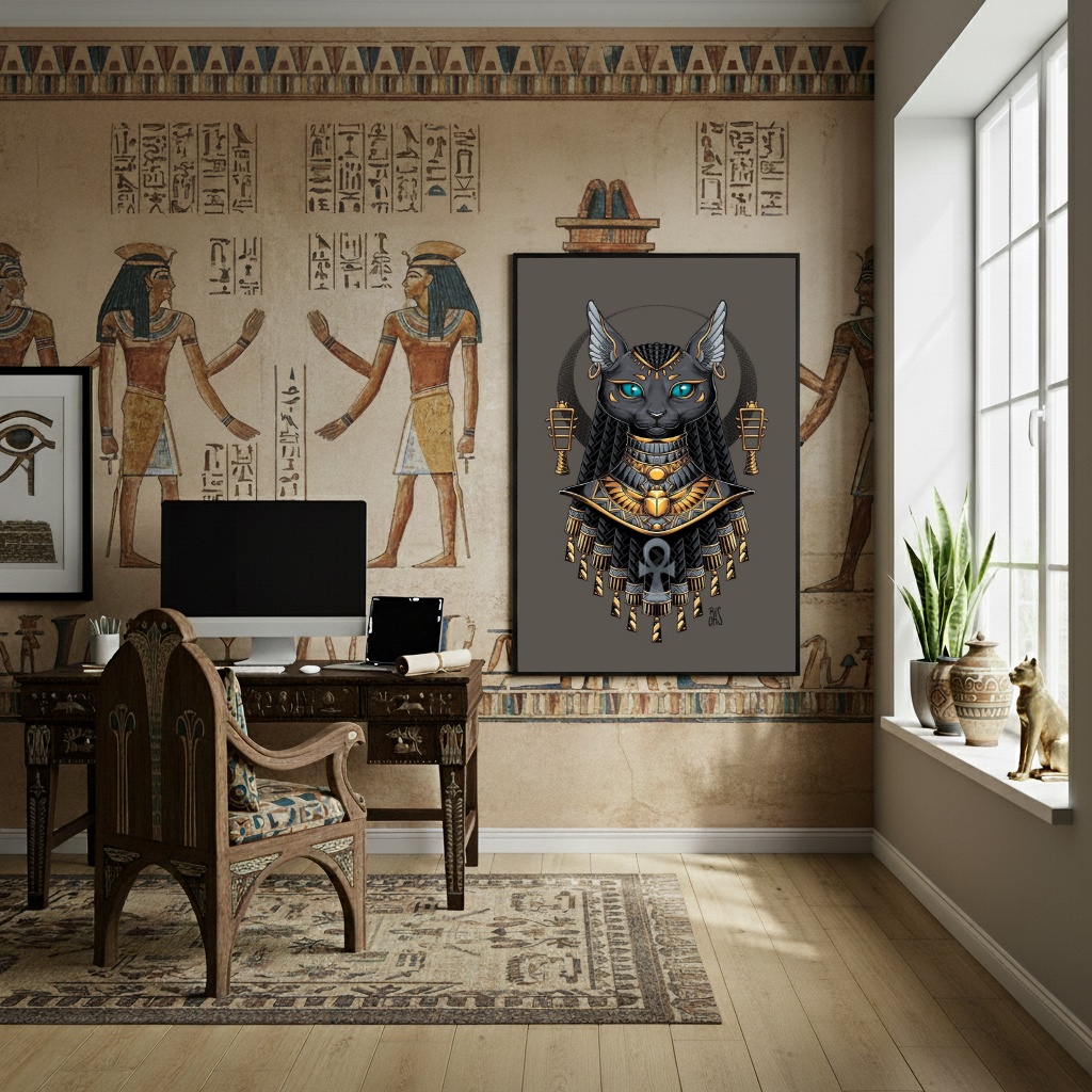 Quadro Bastet Deusa-Gata da Mitologia Egípcia - 70x50cm