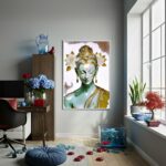 Quadro Buda Branco Com Dourado - 70x50 cm