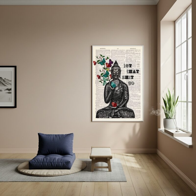 Quadro Buda Em Papel - Let That Shit Go - 70x50cm