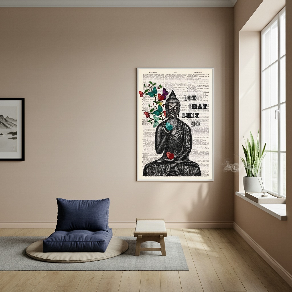 Quadro Buda Em Papel - Let That Shit Go - 70x50cm