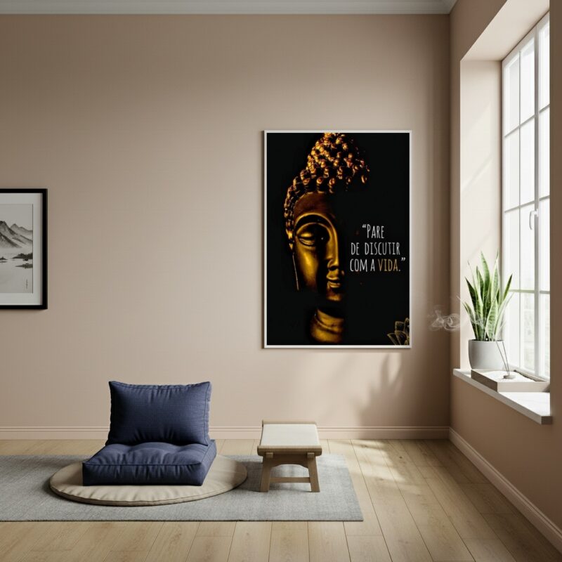 Quadro Buda Frase Pare de Discutir Com A Vida - 70x50cm