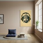 Quadro Buda Moderno de Fone de Ouvido - 70x50cm