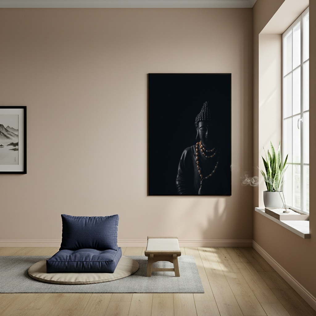 Quadro Buda Negro Símbolo de Sabedoria Equilíbrio - 70x50cm