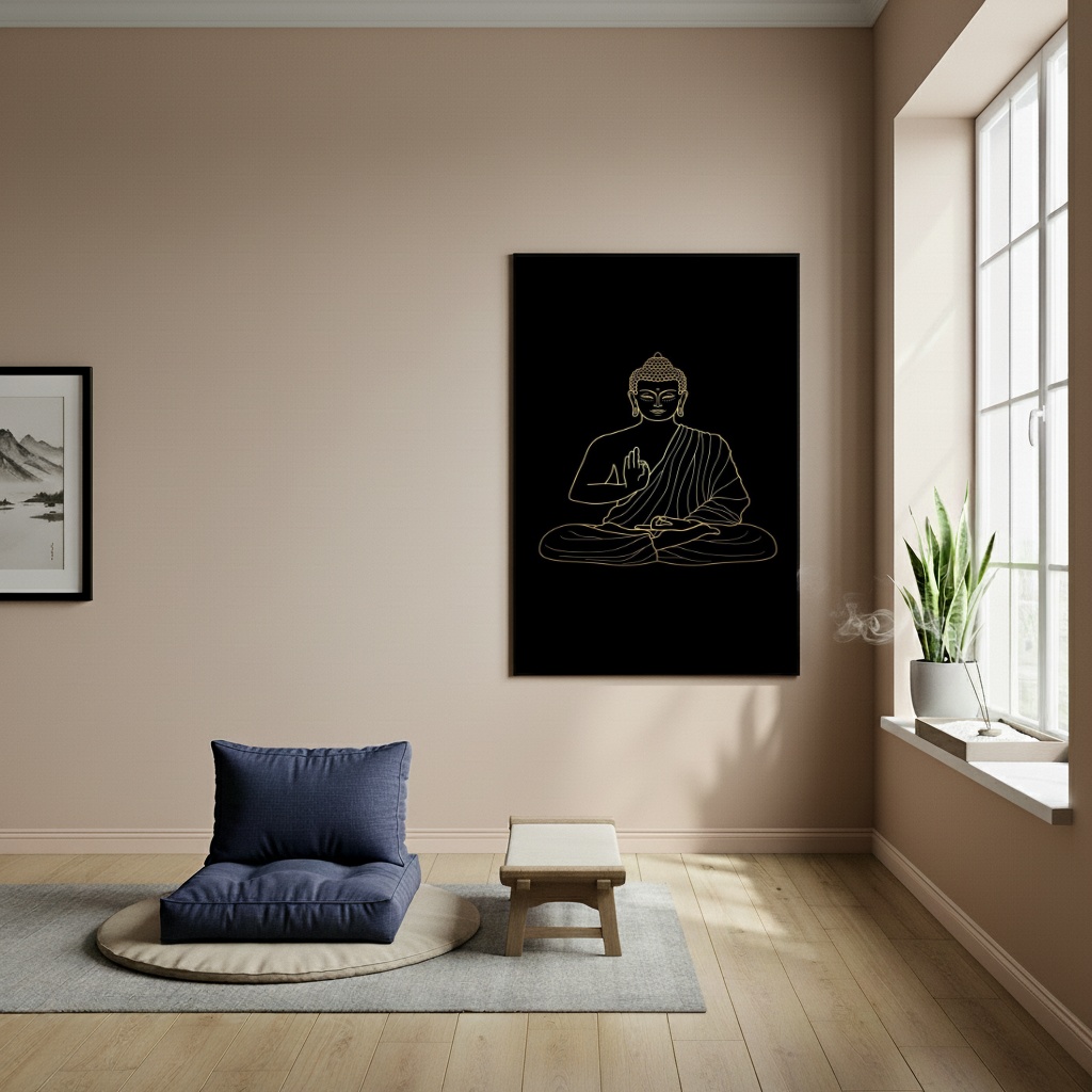 Quadro Buda Símbolo de Calma E Paz Fundo Preto - 70x50cm