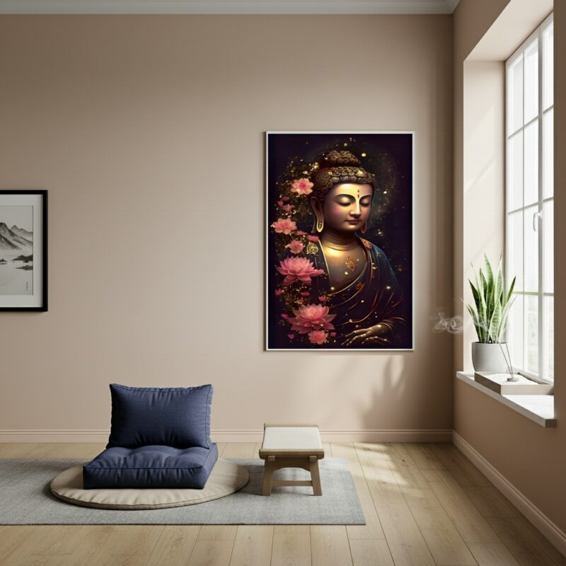 Quadro Buda - Símbolo de Renascimento e Iluminação - 70x50cm