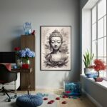 Quadro Buda Tons de Cinza - 70x50 cm