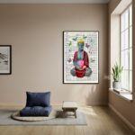 Quadro Buda com Borboletas e uma Flor de Lótus - 70x50cm