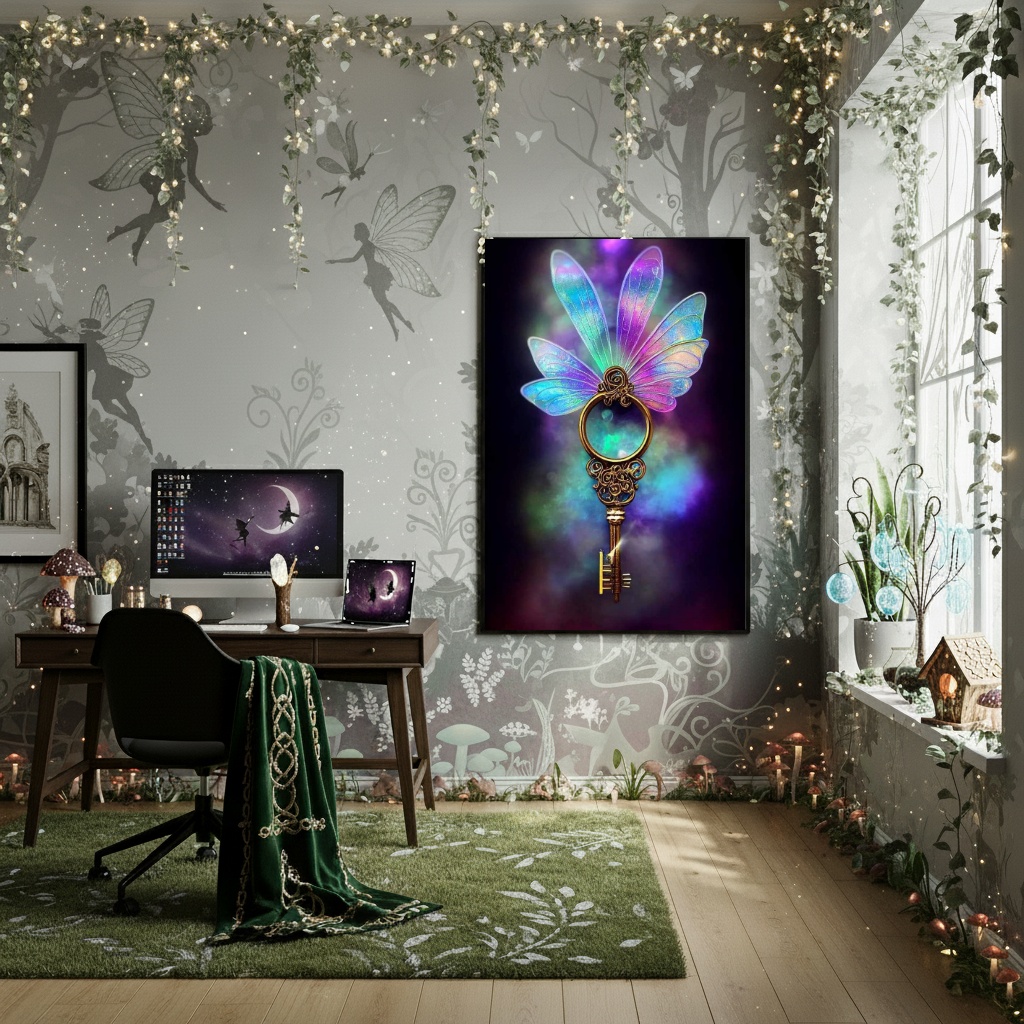 Quadro Chave Mágica Para Mundo das Fadas - 70x50cm