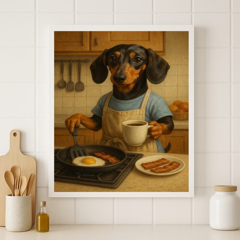 Quadro Cozinha Cão Dachshund Café da Manhã