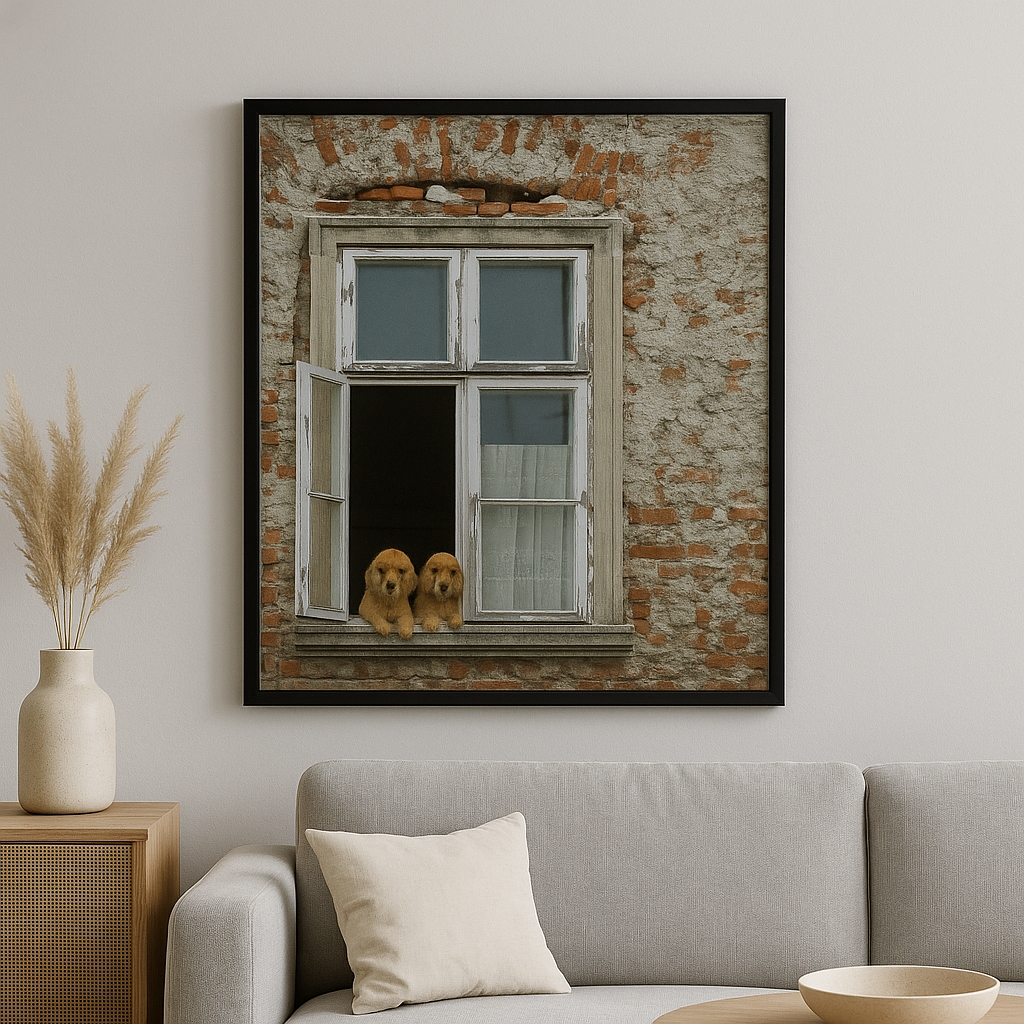 Quadro Decoração Rústica Cães Cocker Na Janela
