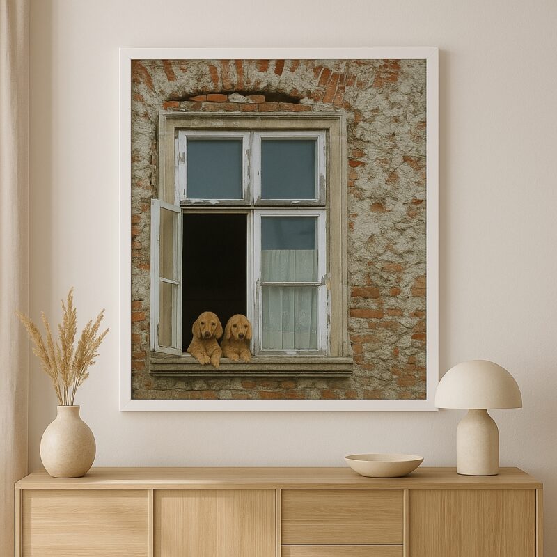 Quadro Decoração Rústica Cães Cocker Na Janela