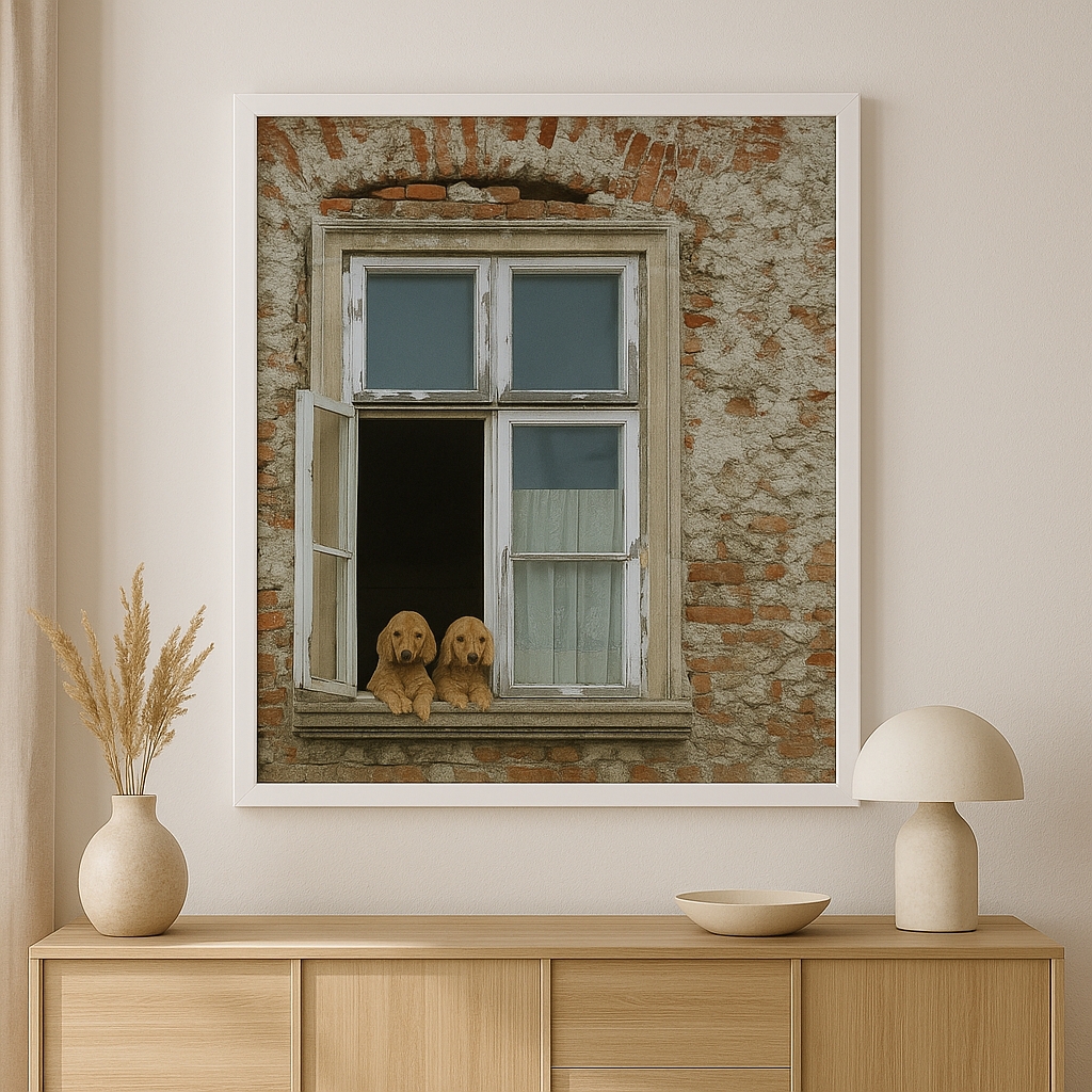 Quadro Decoração Rústica Cães Cocker Na Janela