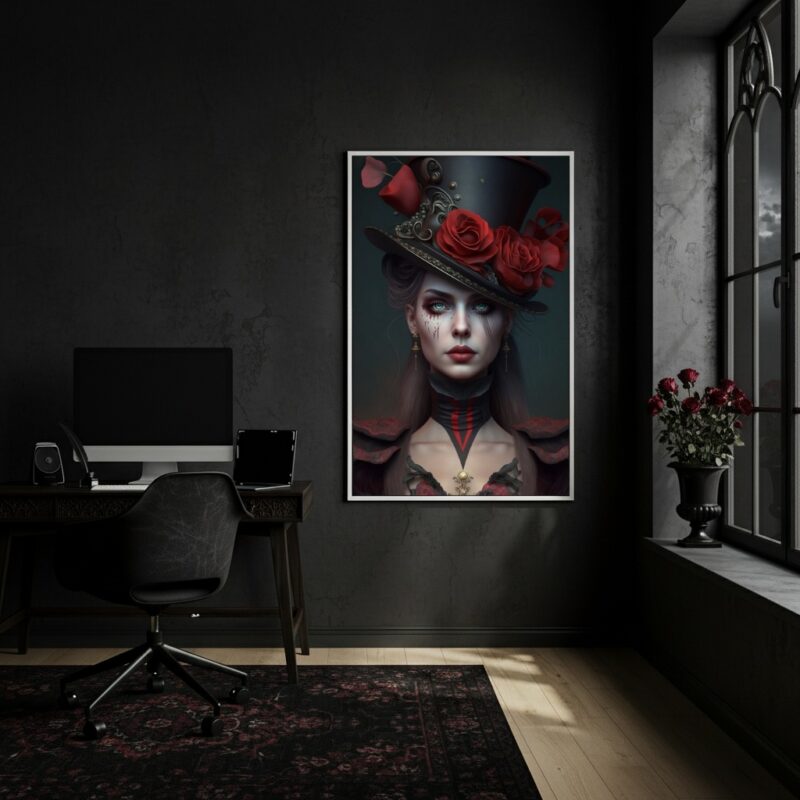 Quadro Decorativo A Dama do Chapéu de Rosas - 70x50 cm