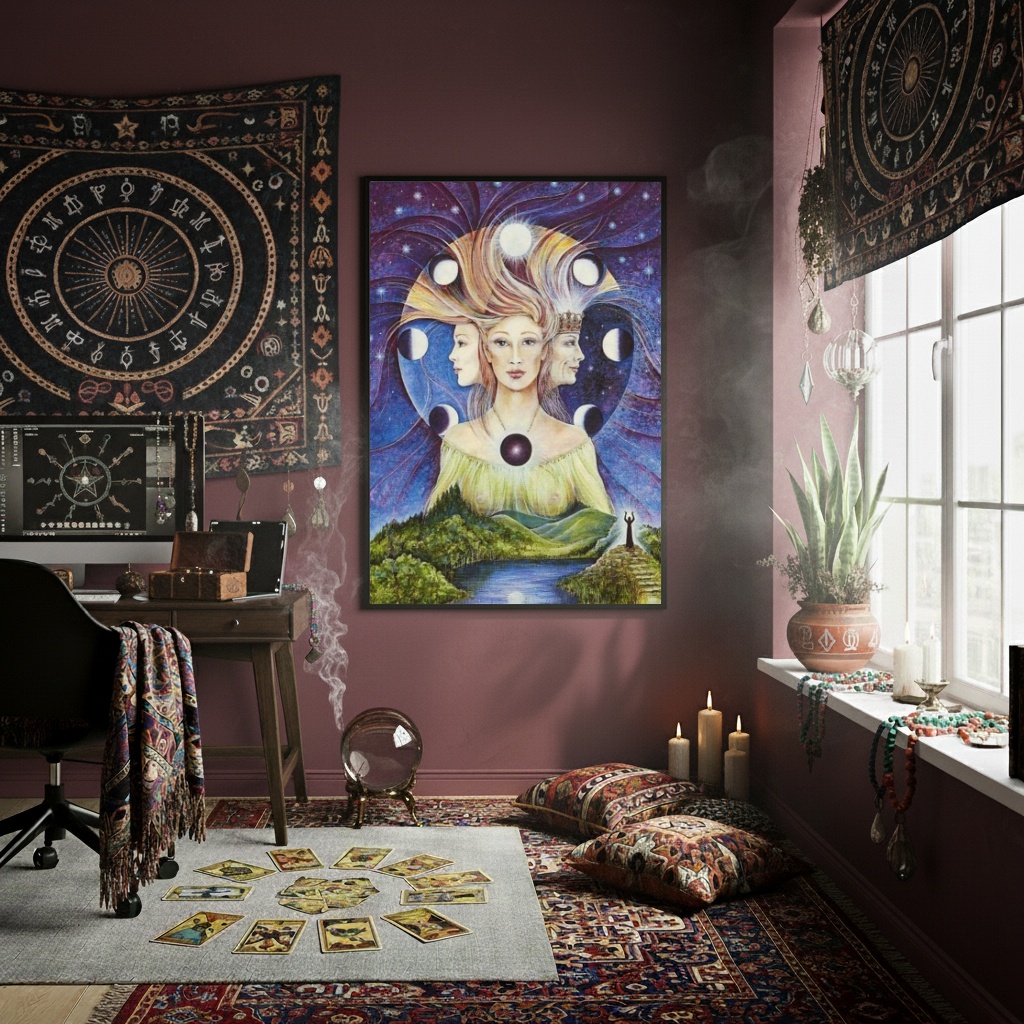 Quadro Decorativo A Deusa Tríplice e Suas Faces - 70x50cm