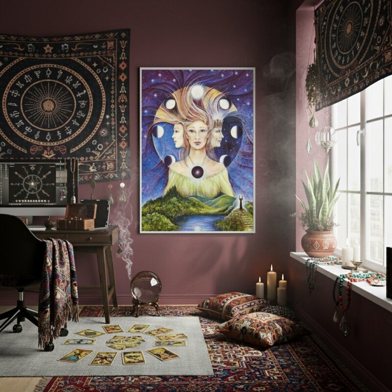 Quadro Decorativo A Deusa Tríplice e Suas Faces - 70x50cm
