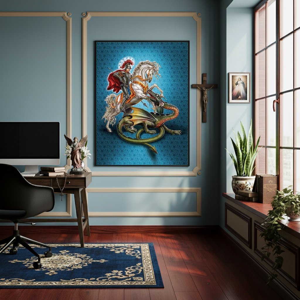 Quadro Decorativo A Lenda de São Jorge e o Dragão - 70x50cm