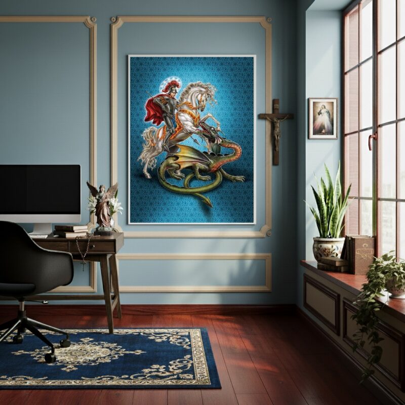 Quadro Decorativo A Lenda de São Jorge e o Dragão - 70x50cm