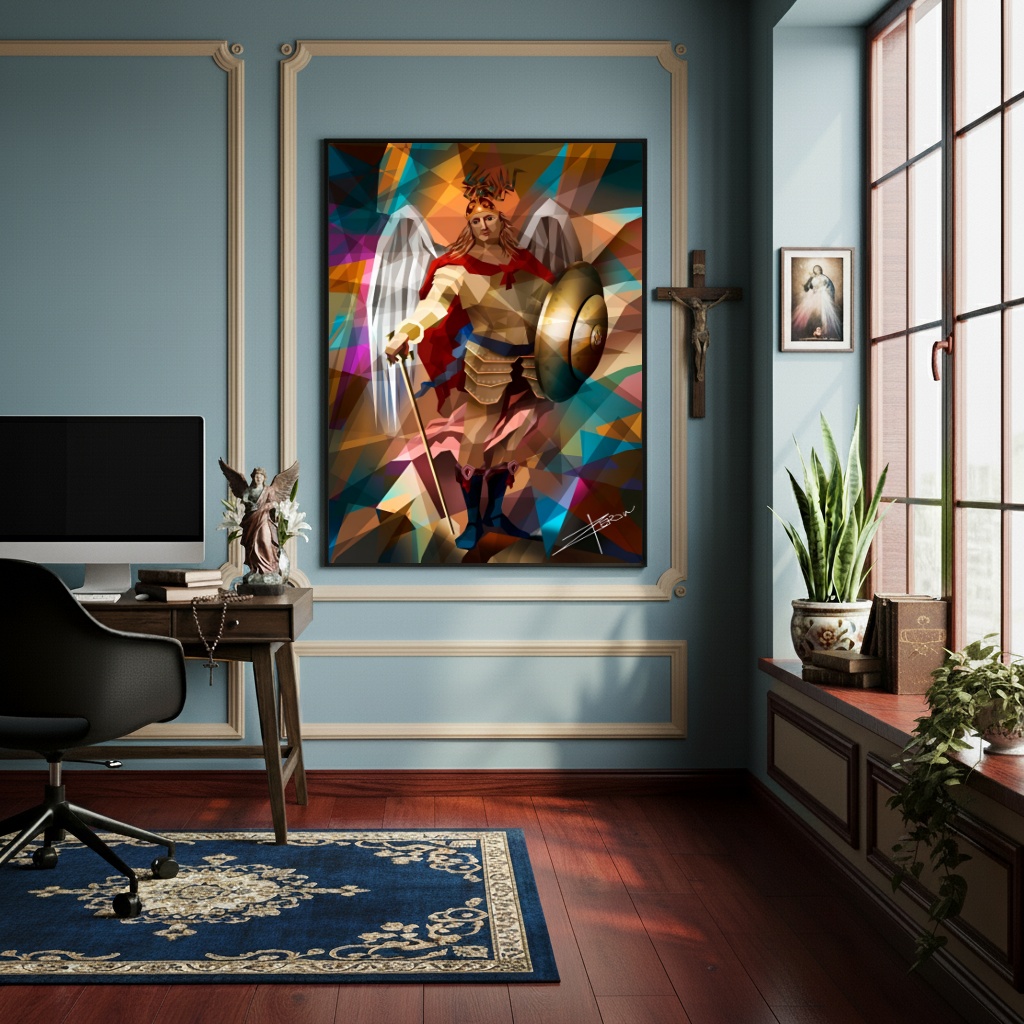 Quadro Decorativo Abstrato de São Miguel Arcanjo - 70x50cm
