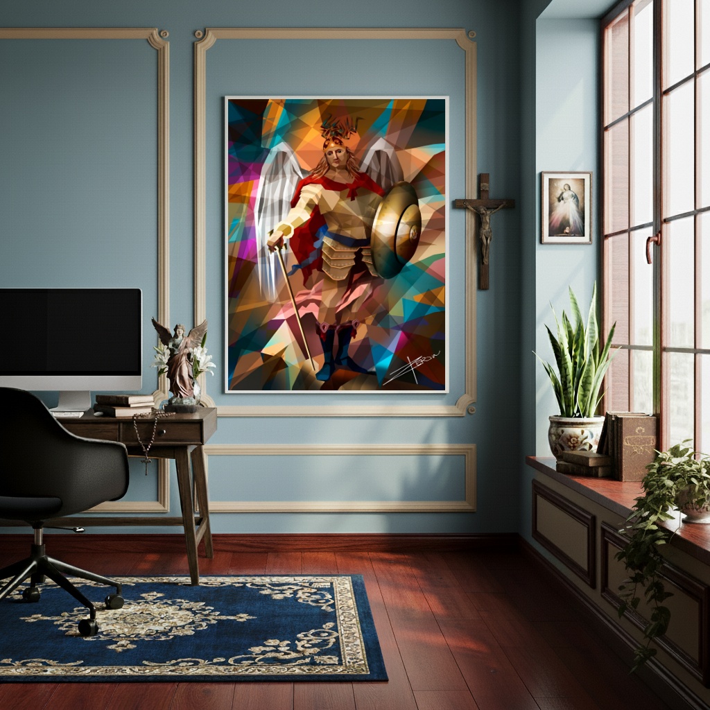 Quadro Decorativo Abstrato de São Miguel Arcanjo - 70x50cm