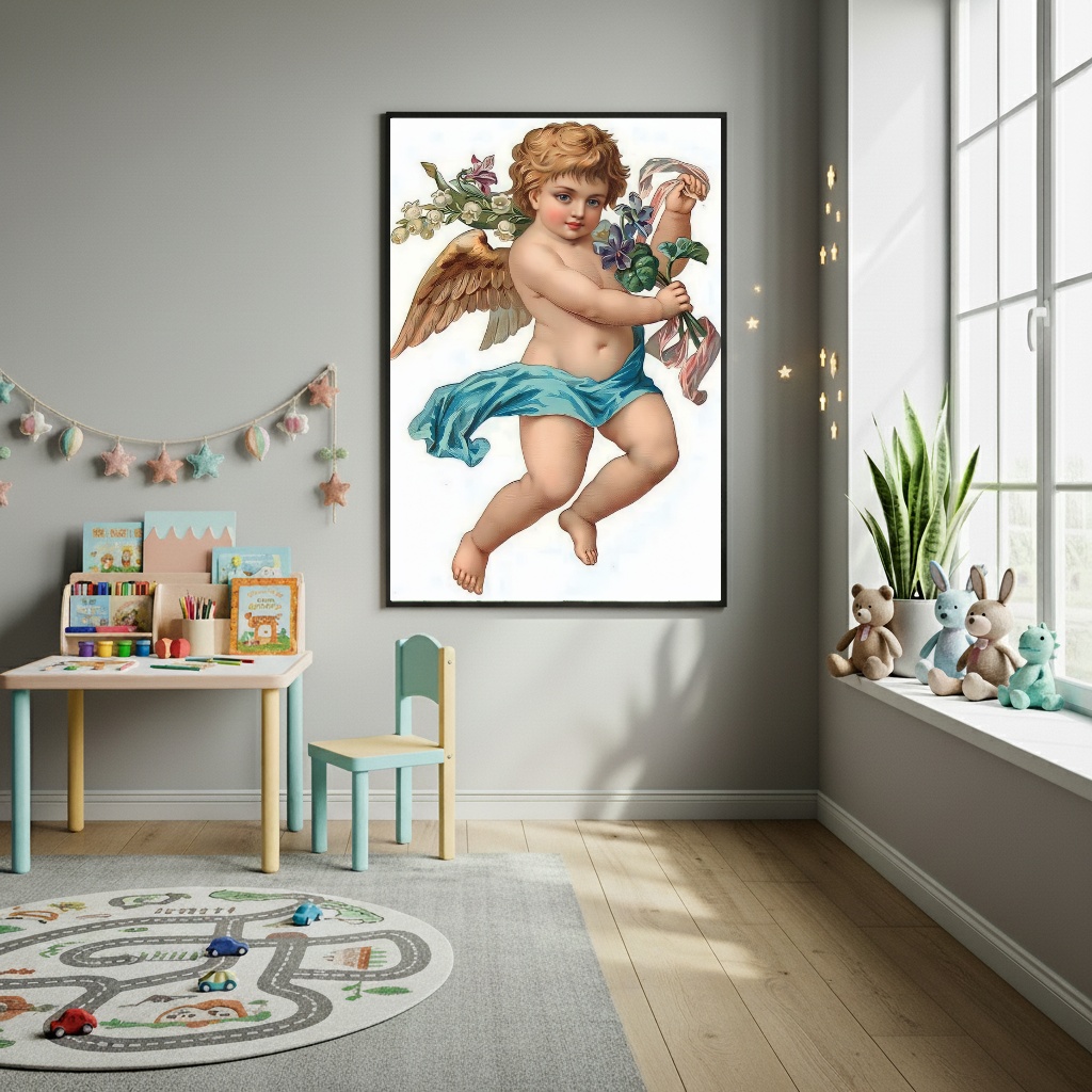 Quadro Decorativo Anjo Querubim Vintage - 70x50cm