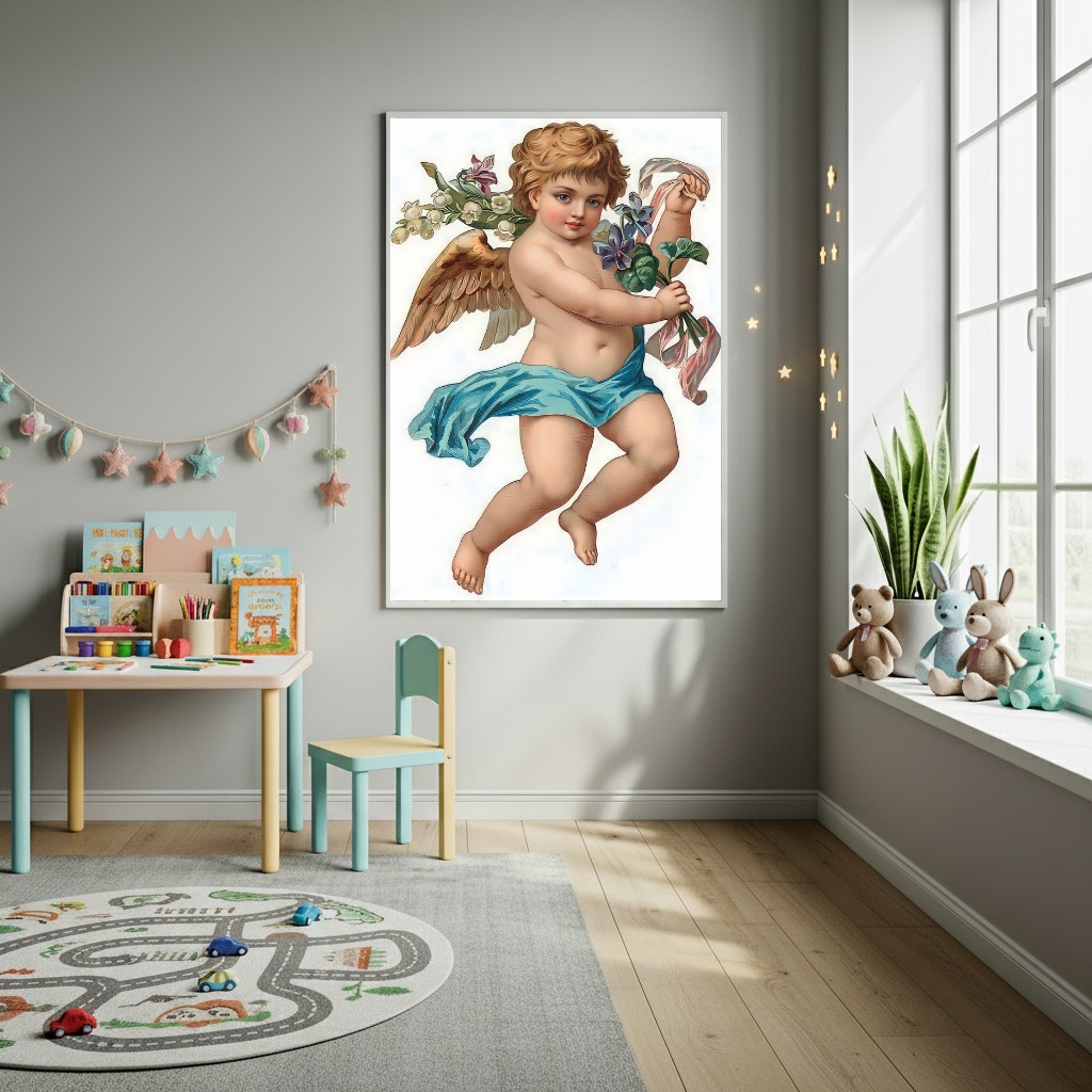 Quadro Decorativo Anjo Querubim Vintage - 70x50cm