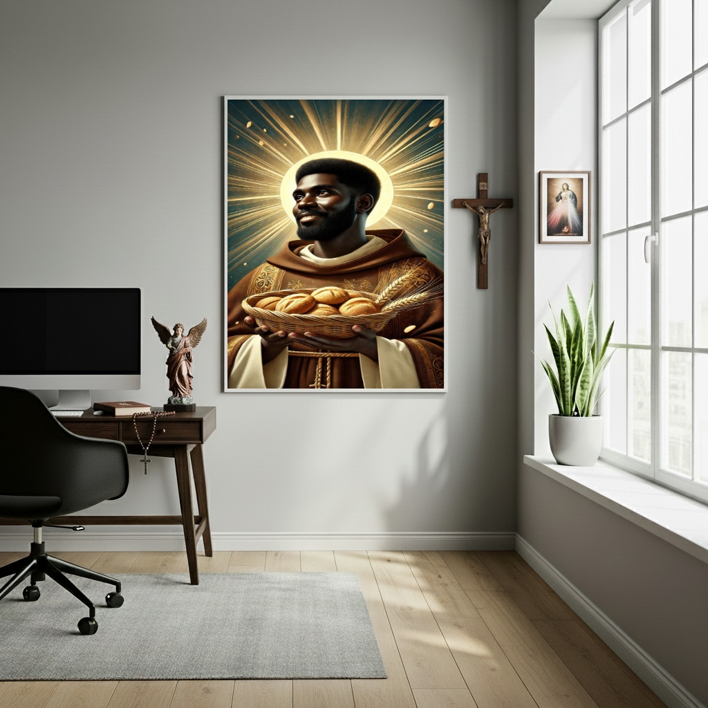 Quadro Decorativo Arte Sacra São Benedito - 70x50 cm