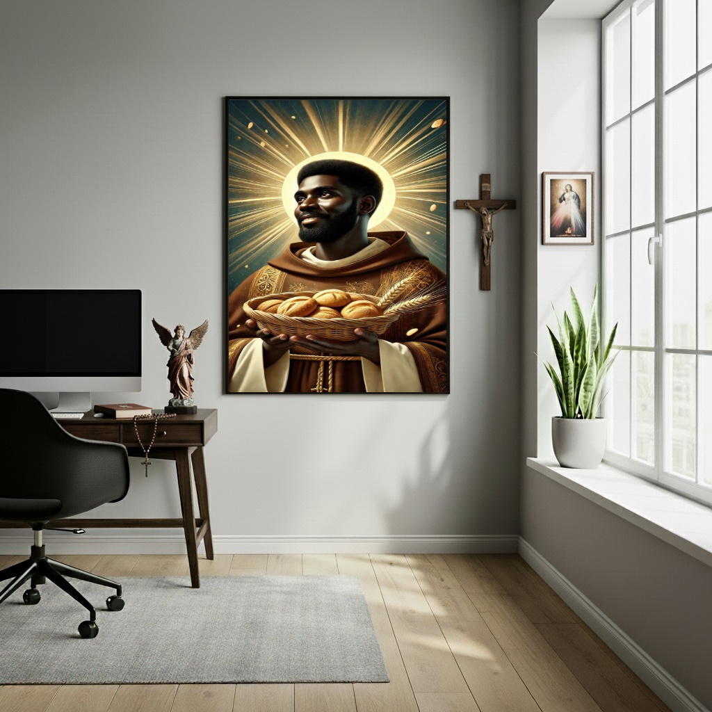 Quadro Decorativo Arte Sacra São Benedito - 70x50 cm
