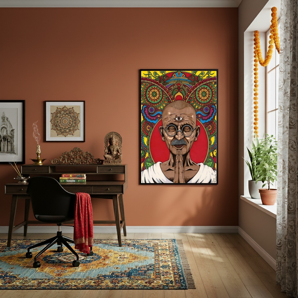 Quadro Decorativo Arte de Gandhi - 70x50cm