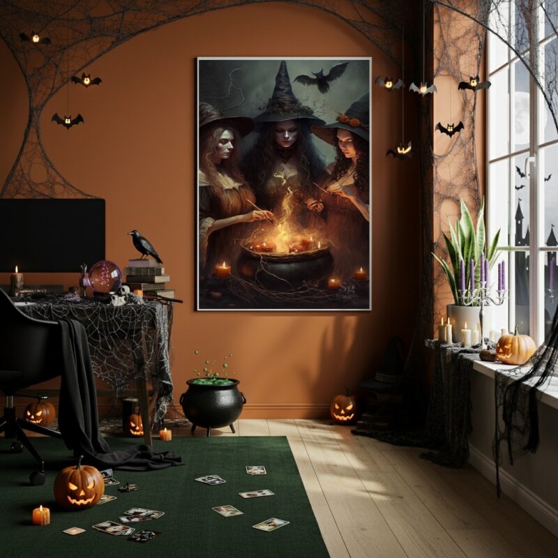 Quadro Decorativo As Três Bruxas E Caldeirão - 70x50cm
