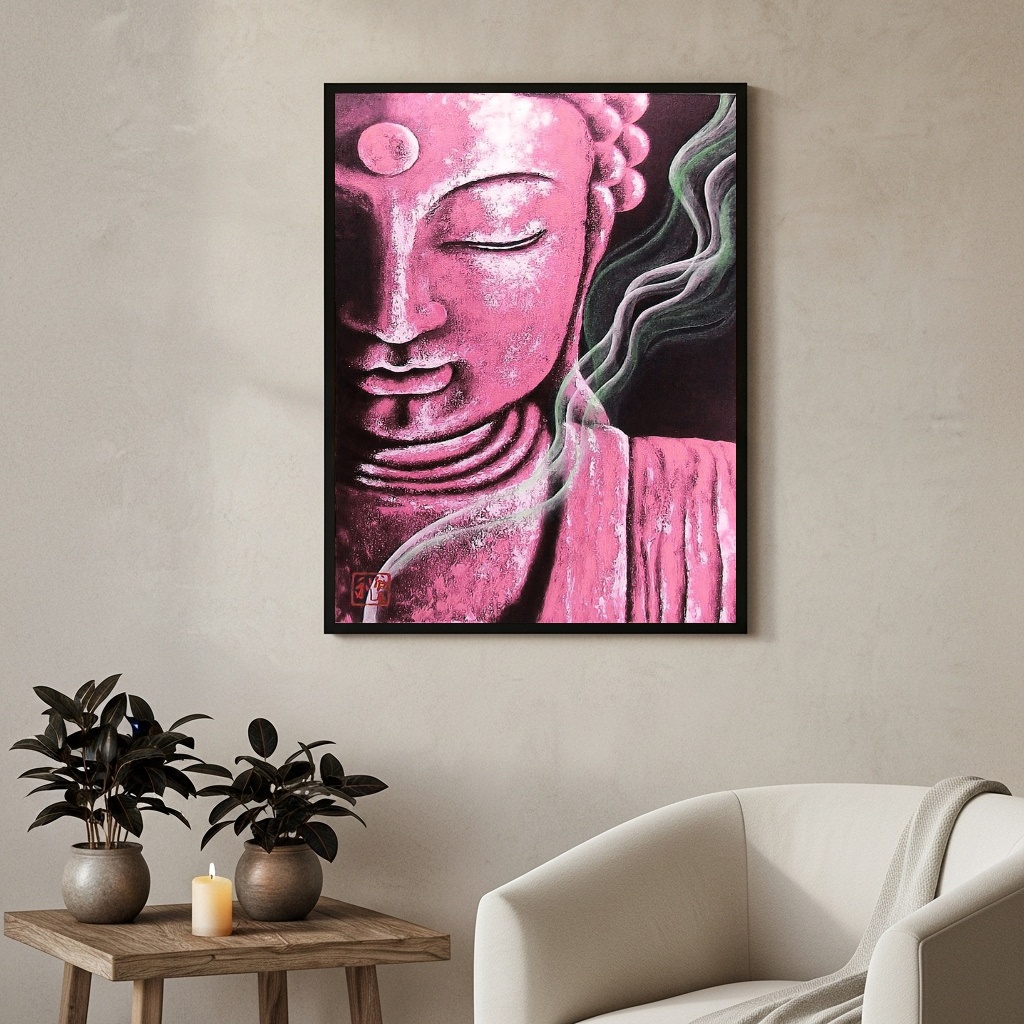 Quadro Decorativo Buda Rosa - 70x50 cm
