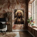 Quadro Decorativo Caboclo Chefe Indígena - 70x50 cm