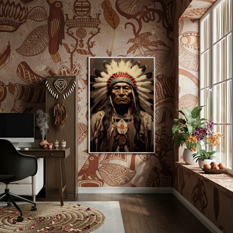 Quadro Decorativo Caboclo Chefe Indígena - 70x50 cm