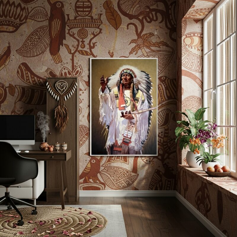 Quadro Decorativo Caboclo Pena Branca - 70x50 cm