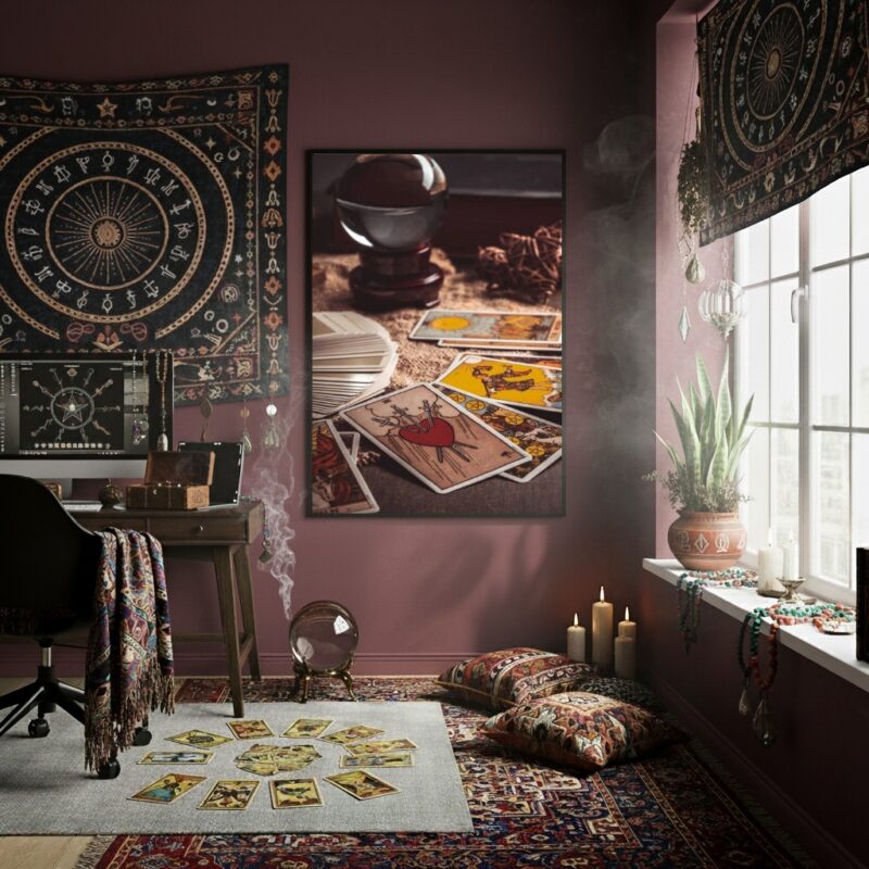 Quadro Decorativo Cartas de Tarot Bola de Cristal -70x50cm