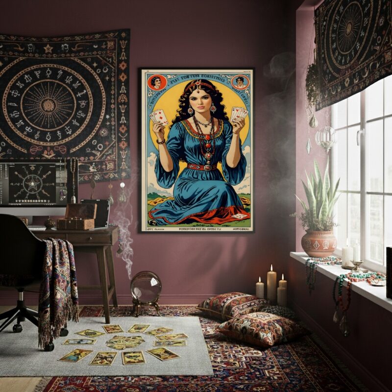 Quadro Decorativo Cigana Com Cartas Baralho - 70x50 cm