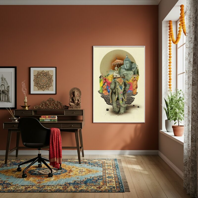 Quadro Decorativo Colagem Artística Índia Próspera - 70x50cm