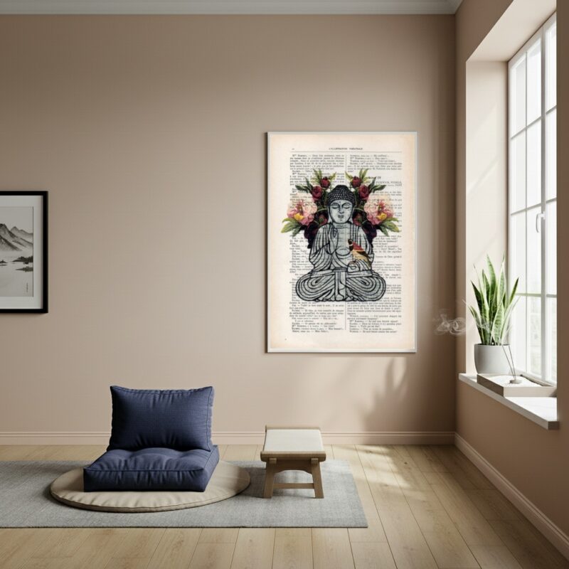 Quadro Decorativo Colagem de Buda - 70x50cm
